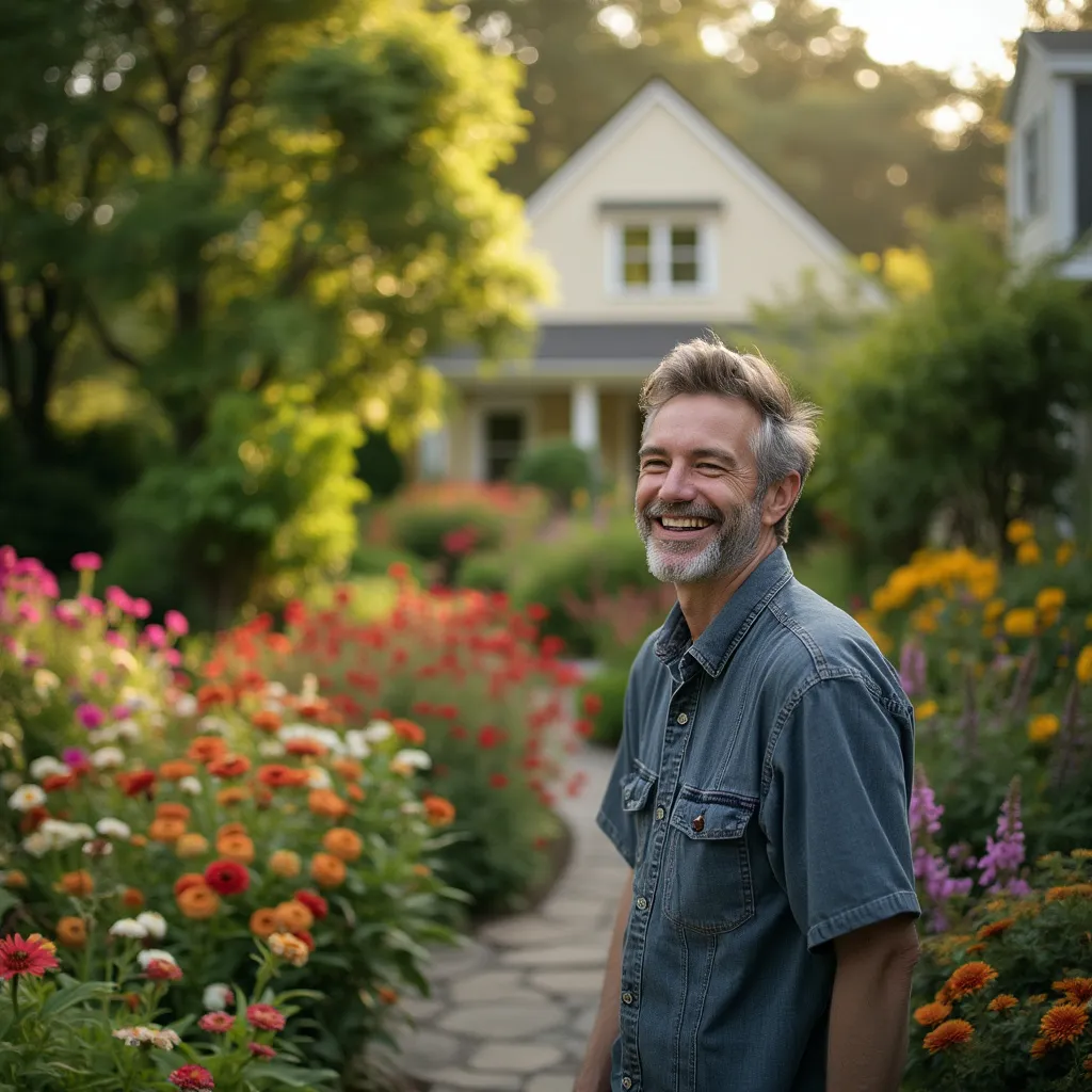 Happy customer in garden